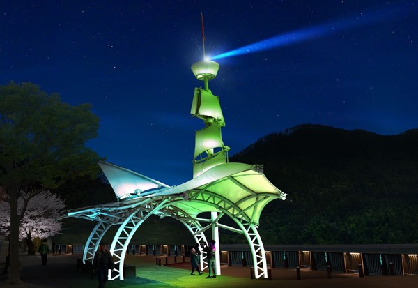 단양읍 상진리 수변로에 설치되는 돛단배 경관조명 조감도. 단양군 제공