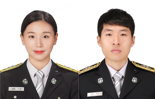 이정선(왼쪽) 소방사와 김한글 소방교 부부. 아산소방서 제공