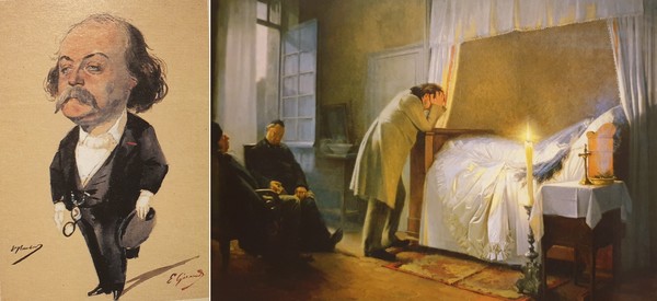 플로베르(왼쪽), 알베르 오귀스트 푸리가 그린 '보바리 부인의 죽음'(오른쪽)