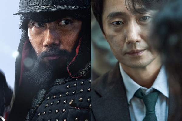 배우 박해일이 영화 ‘한산 : 용의 출현’에서 맡은 이순신 역할(왼쪽). ‘헤어질 결심’에서 맡은 형사 해준(오른쪽)