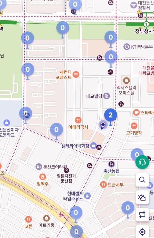 0, 0, 0, 0 . 11일 오후 2시 타슈 시즌2 앱 맵. 대부분 0이다. 2대가 있다고 표시된 곳도 '시스템 오류'로 대여할 수 없었다. 