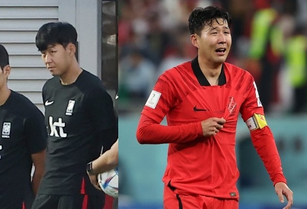 출처=연합뉴스/ (왼쪽부터) 11월 손흥민 모습과 3일 포르투갈 경기 직후 손흥민 모습