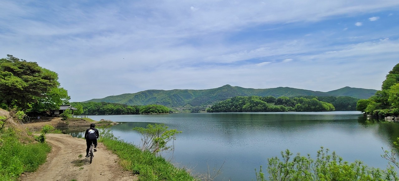 청풍정 가는 길. 시원한 대청호가 맞이한다.