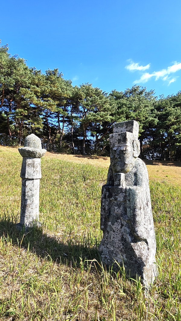 남이웅 조애중 부부 묘소 좌측에 있는 문인석과 망주석.