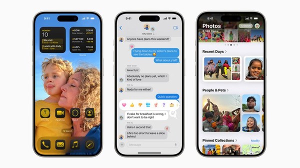 iOS 18은 iPhone을 사용자화하는 새로운 방법, 메시지 앱에서 소통을 이어가는 추가적인 방법, 대대적으로 개편한 사진 앱 등을 선보인다. (사진= 애플)