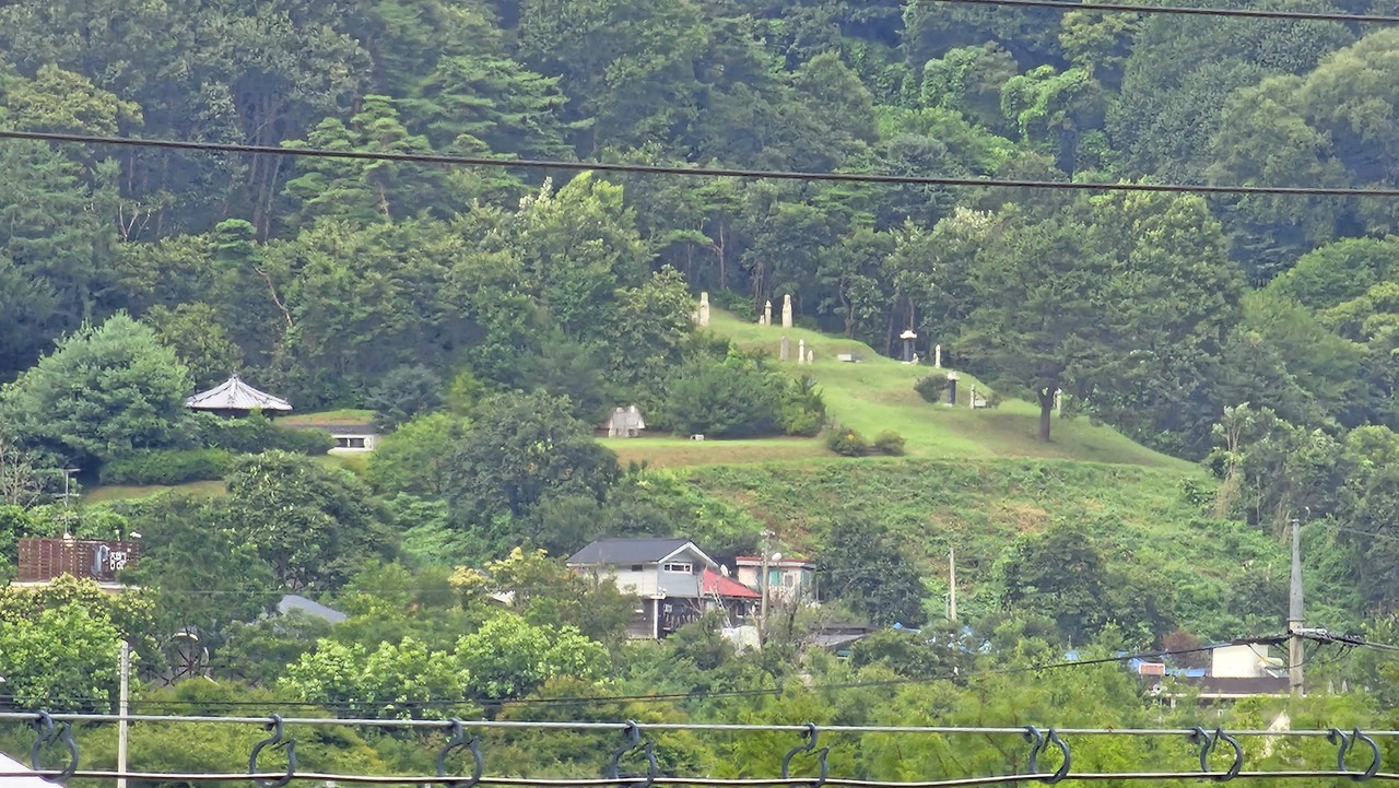 삼기저수지에서 바라본 김득신의 3대의 묘소와 김득신 문학공원