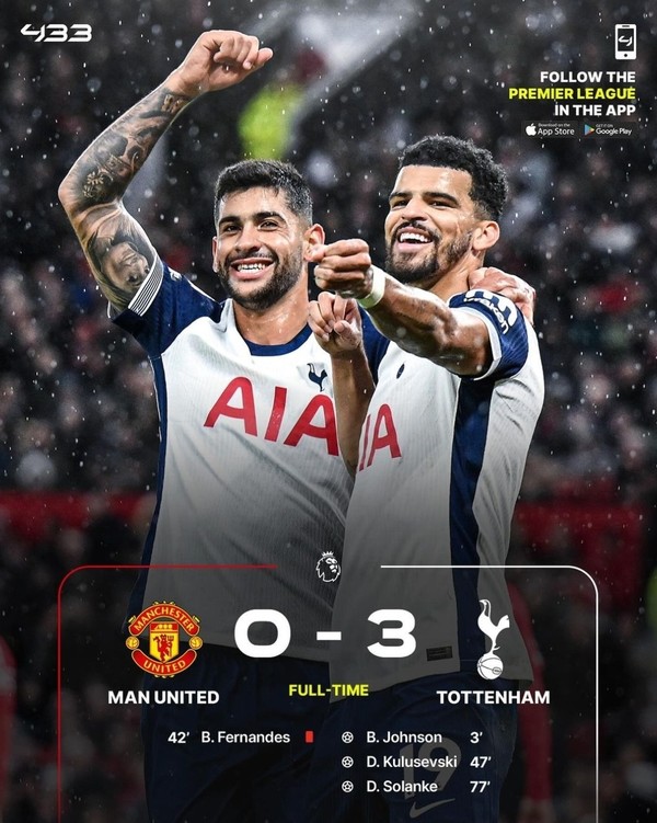 사진= FT 맨유0-3토트넘. 433 인스타그램