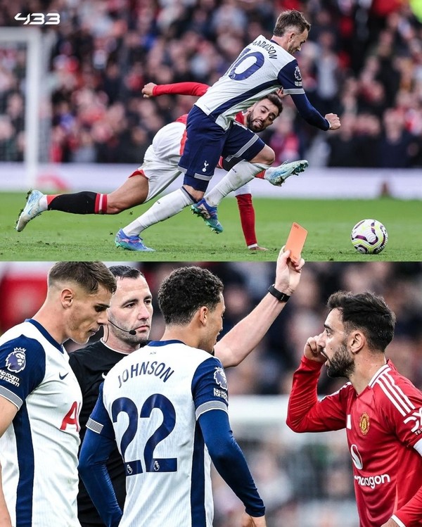 사진= 메디슨에게 위험한 태클을 한 브루노 페르난데스 퇴장 장면. 433 인스타그램