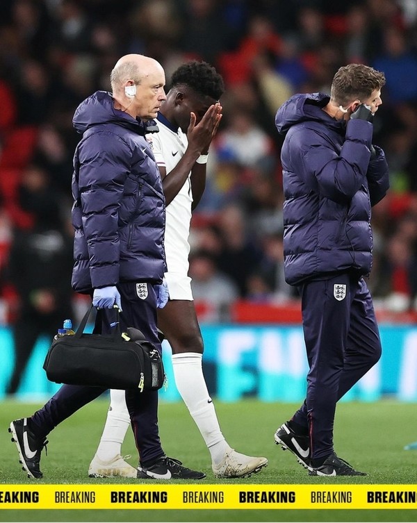 사진= 부카요 사카 햄스트링 의심 부상 교체 아웃. fabriziorom 인스타그램