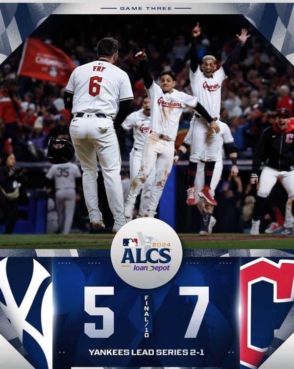 사진= ALCS 3차전 경기결과 뉴욕양키스 5-7 클리블랜드. mlb 인스타그램