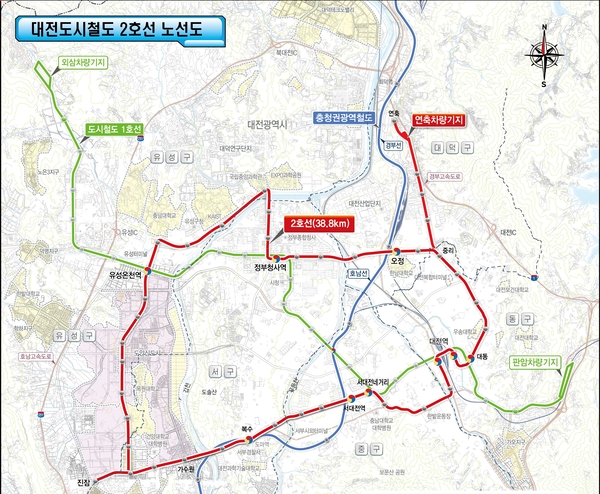 도시철도 2호선 트램 노선도. 대전시 제공