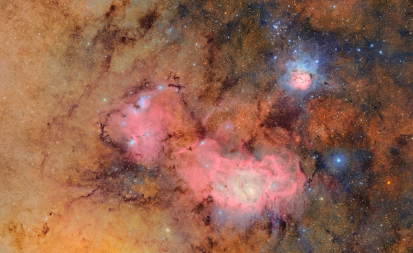 루빈천문대가 촬영한 석호성운(Lagoon Nebula)과 삼엽성운(Trifid Nebula). 한국천문연구원 제공