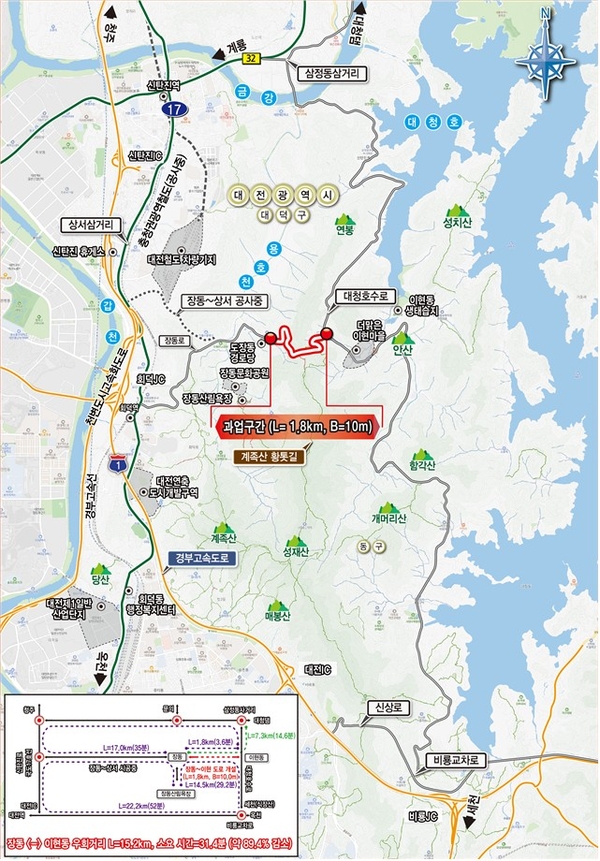 장동~이현간 도로 개설 노선도. 중구 제공