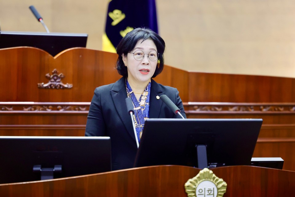 김명숙 의원 5분 발언 모습. 천안시의회 제공