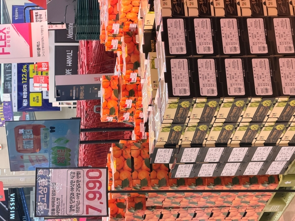 영동 ‘메이빌 샤인머스캣’ 롯데마트 할인 판매장 모습. 영동군 제공